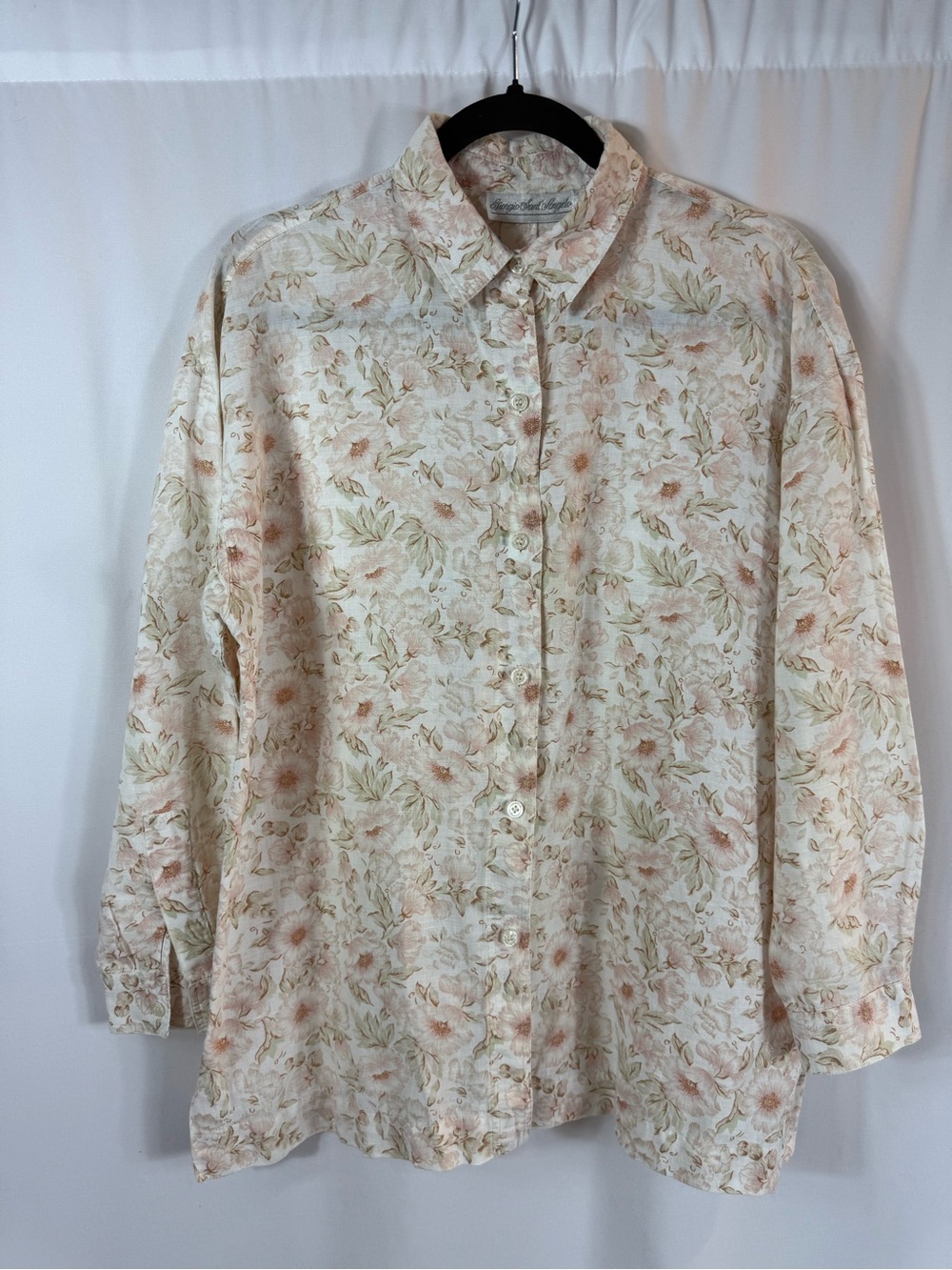 Vintage Giorgio Sant Angelo Floral Shirt 
Top Blouse M 55% Linen 45% Cotton
